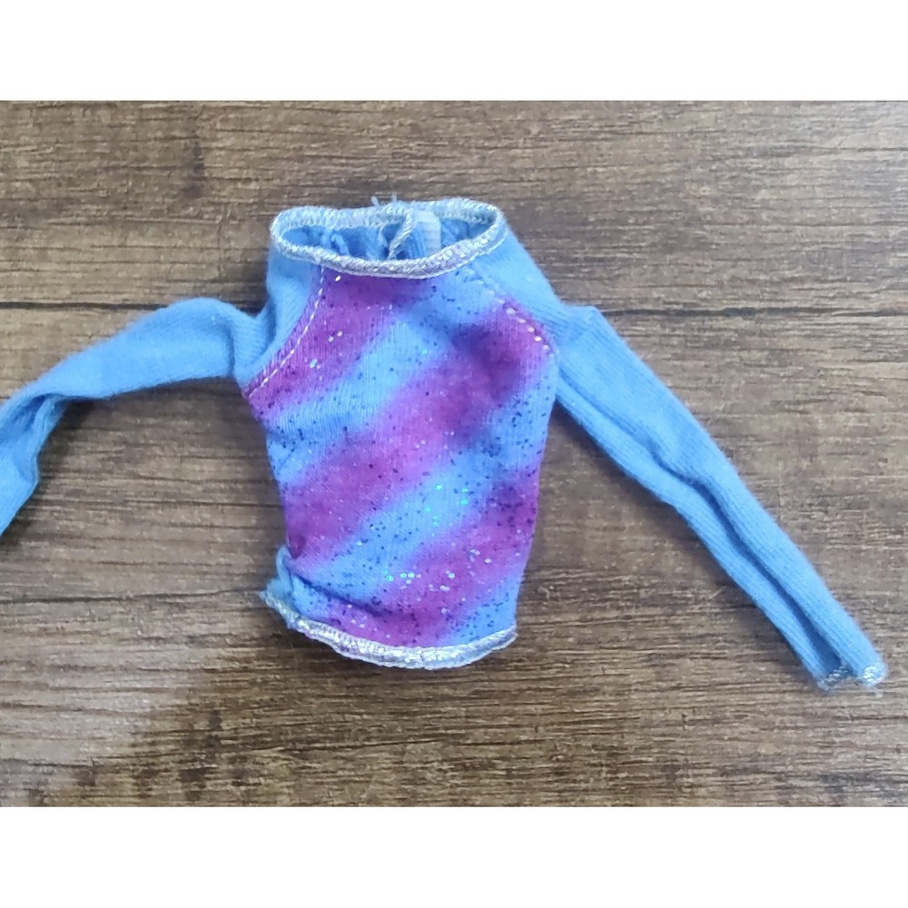 Fashion Doll Long Sleeve Tops Vlie Purple Diagonal Stripe Glitter Silver Collar
